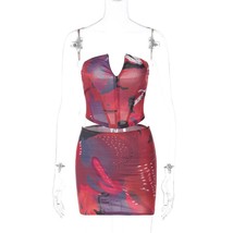 Two Piece Sets Dresses  Women  Printed Backless Strapless Crop Tops and Mini Ski - £113.24 GBP