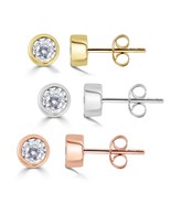 1/4Ctw 1/2Ctw 14K Gold Bezel Set Natural Women Round Diamond Stud Earrings in Wh - $156.99 - $339.99