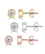 1/4Ctw 1/2Ctw 14K Gold Bezel Set Natural Women Round Diamond Stud Earrin... - £123.02 GBP+