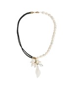 Leather and Pearl Medley Floral Secret CLear Quartz Necklace - £15.63 GBP