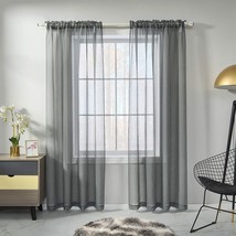 Charcoal Gray Sheer Curtains 84 Inch Length For Living Room 2 Panels Faux Linen - £26.63 GBP