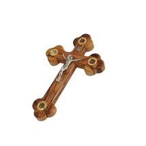 Olivenholz Wandbehang Kreuz mit Kruzifix 4 Reliquien Heiliger Boden... - $25.38