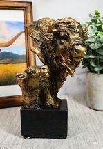 Ebros Gift 6" Tall Wild Bison and Calf Head Bust Figurine with Black Ped... - $21.99
