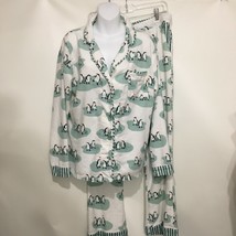 Munki Munki M Penguins Bamboo Flannel Pajamas Top Pants Set White Gray - £23.83 GBP
