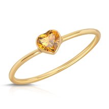 14K Solid Gold Ring With Natural Heart Shape Bezel Set Citrine - $211.49