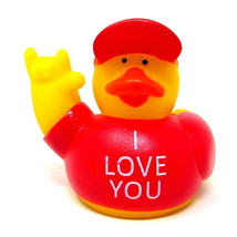 Red I Love You Rubber Duck 2&quot; ASL American Sign Language Squirts Deaf US... - $8.50