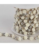 5 Yard Roll Rhinestone Chain with Ivory Rose Charms 7mm Bling Wedding Dress - $716.07 MXN