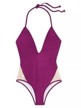 Victoria’s Secret PINK Orchid Purple Halter Plunge Mesh One Piece Swimsuit Small - £21.81 GBP