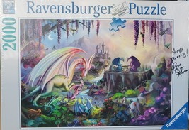 NEW &amp; SIGNED Ravensburger Dragon Valley Rose Cat Khan 2000 Piece Jigsaw ... - $140.24
