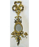 Vintage Italian Giltwood Bow Top Botanical Decor Mirror Two Candle Wall ... - €189,19 EUR