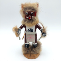 Vintage Native American Kachina Dancer 7&quot; Mouse Wood, Fur &amp; Feathers Signed - $33.37