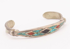 925 Sterling Silver Vintage Bracelet NAVAJO ZUNI Crushed Turquoise Cuff  BT10388 - $164.23