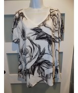 Lularoe White W/Black Rose V-Neck Iris Shirt Size S Women&#39;s - €17,18 EUR