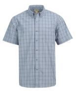 Blue Mountain Men's Short Sleeve Poplin Plaid Shirt, Blue Plaid, NEW - £14.25 GBP