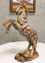 Rustic Western Rearing Prancing Horse in Faux Wooden Carving Resin Figurine - $37.99