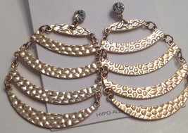 Pierced Earrings Dangling Hammered Brass Tone Metal Draped Tiers - $8.86