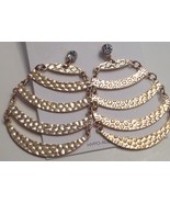 Pierced Earrings Dangling Hammered Brass Tone Metal Draped Tiers - £6.96 GBP