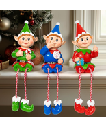 Christmas Elf Figurines Decoration, Set of 3 Resin Elf Sitters with Dang... - $23.06