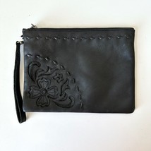 NEW Lane Boots ROBIN Black Leather Wristlet Clutch Small Purse Floral 10 x 7.5 - £54.44 GBP