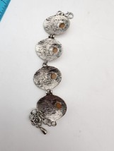 Vintage Silver Dish Braclet With Amber Center - $13.50