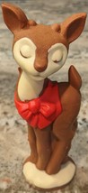 Vintage 1980&#39;s Christmas Hollow Wax Figurine Deer Doe w/ Bow - £11.91 GBP