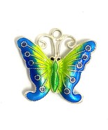 Vtg Sterling Silver Handmade Green Blue Guilloche Enamel Butterfly Charm... - $34.65