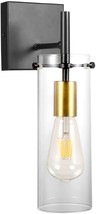 Gold Wall Sconce Glass Light Fixture Modern Black Industrial Bathroom Vanity New - £38.66 GBP