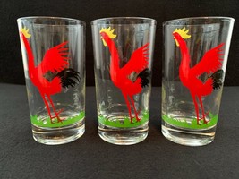 MINT! VINTAGE! 3 Red Cock-Cro Rooster Glasses Juice 4¾&quot;T 2½&quot;D Federal Glass 1950 - £13.01 GBP