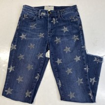 Current Elliot Slim Cropped Straight Jean Sz 26 Star Print Denim Jeans Raw Hems - £24.45 GBP