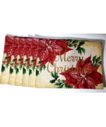 6 &quot;Merry Christmas&quot; Placemats Gold Metallic Red Poinsettia St. Nicholas ... - £20.96 GBP