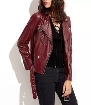 Elegante chaqueta borgoña decente para mujer Slim-fit cuero genuino moto... - $106.95+ Elegante chaqueta borgoña decente para mujer Slim-fit cuero genuino moto... - $106.95+