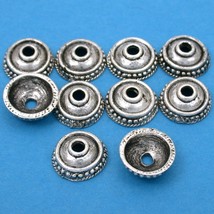 Bali Dot Bead Caps Antique Silver Plated 14mm 15 Grams 8Pcs Approx. - £5.45 GBP