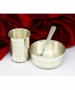 999 solid sterling silver glass, bowl &amp; spoon for baby/kids utensils set... - $225.71