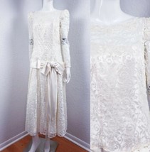 Vintage 70s Does 20s Lace Boho Hippie Flapper Wedding Dress Bride Union Made - £111.67 GBP
