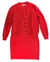 St John Collection 2pc Open Cardigan Sweater &amp; Dress Set Red Santana Knit Sz 8 S - £159.96 GBP