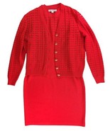 St John Collection 2pc Open Cardigan Sweater &amp; Dress Set Red Santana Kni... - £155.03 GBP
