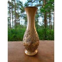 Vintage 1970&#39;s Faux Wood Carved Resin Vase Stag and Deer West Germany Elk - £14.43 GBP