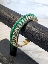 Vintage Bracelet / Bangle Green &amp; Gold Tone with Fancy Detail - £11.26 GBP