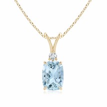 ANGARA Rectangular Cushion Aquamarine V-Bale Pendant in 14K Gold | 18&quot; Chain - £888.36 GBP