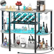 4-Tier Metal Coffee Bar Cabinet With Outlet And Led Light, Freestanding ... - $219.99