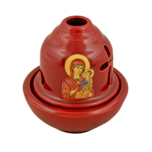 4 3/8&quot; Greek Orthodox Ceramic Oil Candle Glazed Virgin Mary Icon Vigil L... - £13.77 GBP