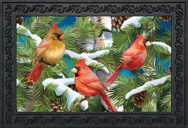 Snowy Cardinals Winter Doormat Pine Cones Indoor Outdoor 18"X30" - £34.59 GBP