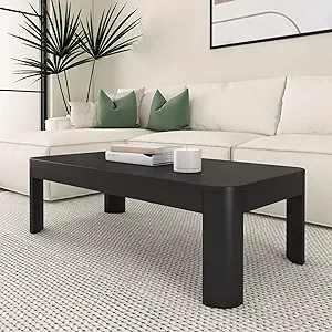 Modern Rounded Coffee Table, 48 Inch, Solid Wood Contemporary Center Tab... - $357.99