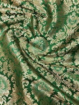 Indian Brocade fabric Green &amp; Gold Fabric Wedding Fabric, Abaya Fabric -... - $7.49+