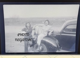 1930s Photo Negative Two Women Posing In Hood Of Car - $176.65 MXN