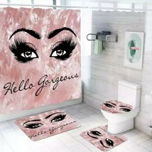 Pink Eyelashes Hello Gorgeous Shower Curtain Toilet Cover &amp; Rugs Set - £49.83 GBP