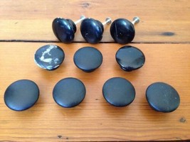 Lot 10 Vtg Antique Black Painted Wooden Round Drawer Cabinet Pulls Knobs... - $26.97 CAD