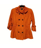 Womens Orange Double-Breasted Lightweight Jacket With Black Buttons &amp; Ru... - $45.00