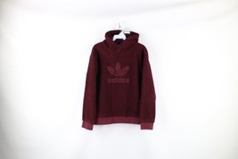 Adidas Womens Small Spell Out Sherpa Deep Pile Fleece Hoodie Sweatshirt Maroon - £35.05 GBP