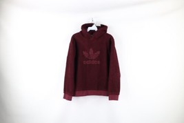 Adidas Womens Small Spell Out Sherpa Deep Pile Fleece Hoodie Sweatshirt Maroon - £29.57 GBP